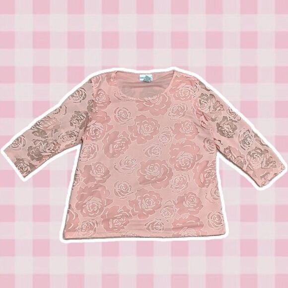Rebecca Malone Vintage Y2K Pink Rose Floral Fairycore 3/4 Sleeve Blouse Large - Picture 1 of 11